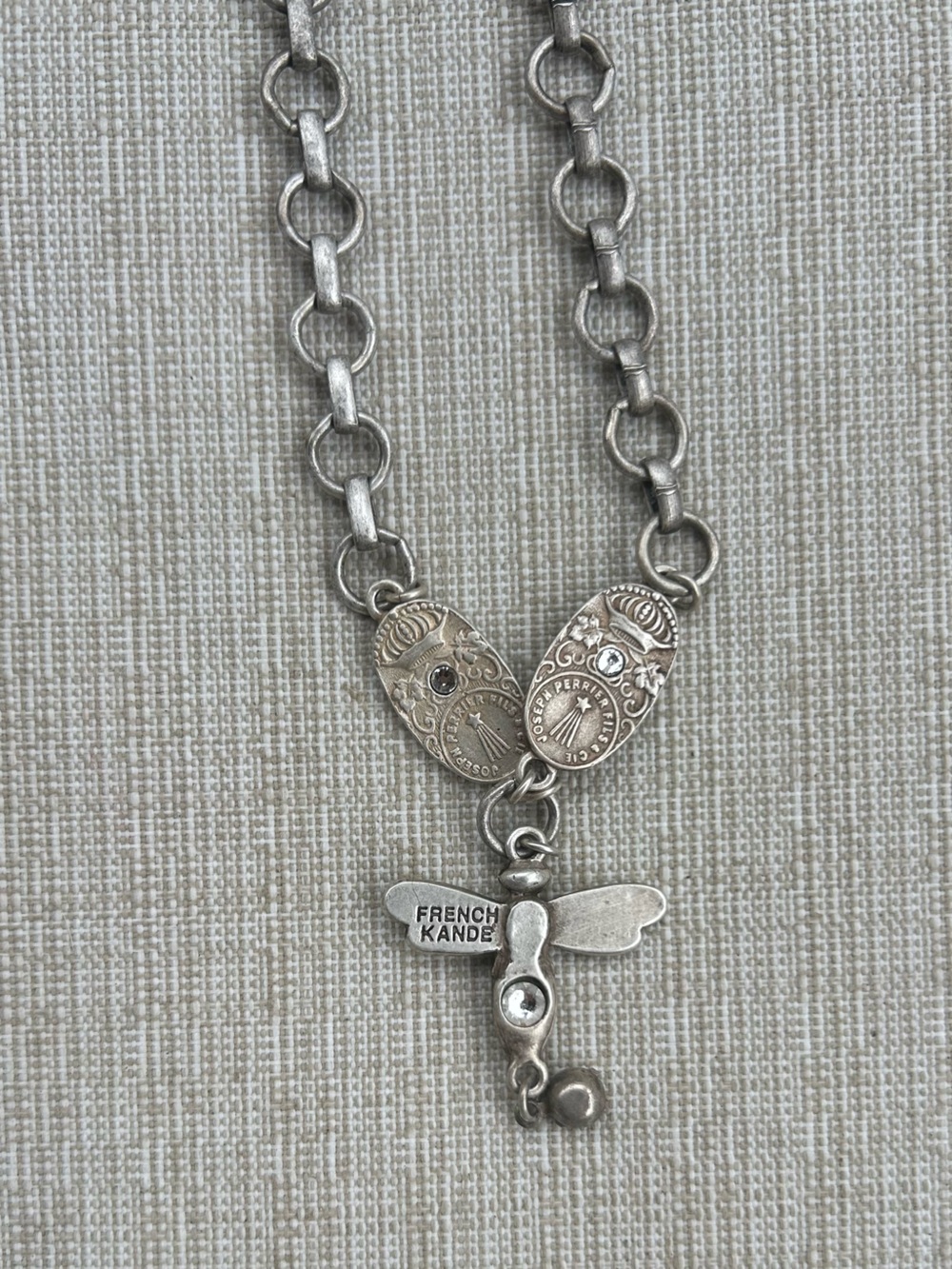NWOT  French Kande Silver Dragonfly Pendant Necklace with Crystal Accents - Picture 2 of 3